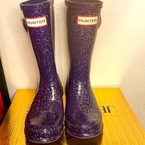 Hunter Girls Giant Glitter Boot. Cavendish Blue